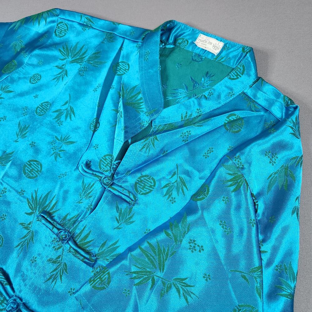 Thien An button up 4XL SILK Oriental Men's short sleeve shirt blue teal